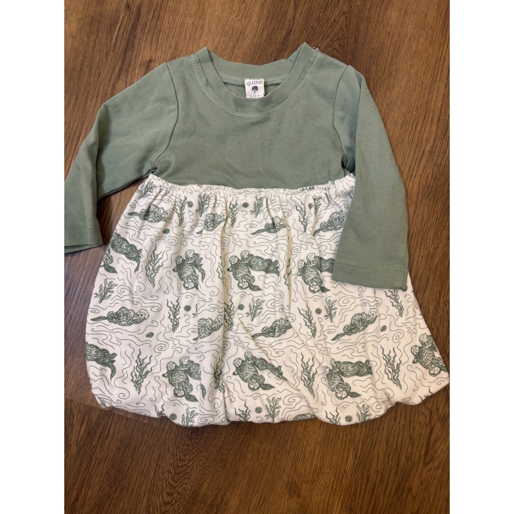 KATE QUINN Sage Green Organic Cotton Otter Dress 6-12 Mo Bubble Hem